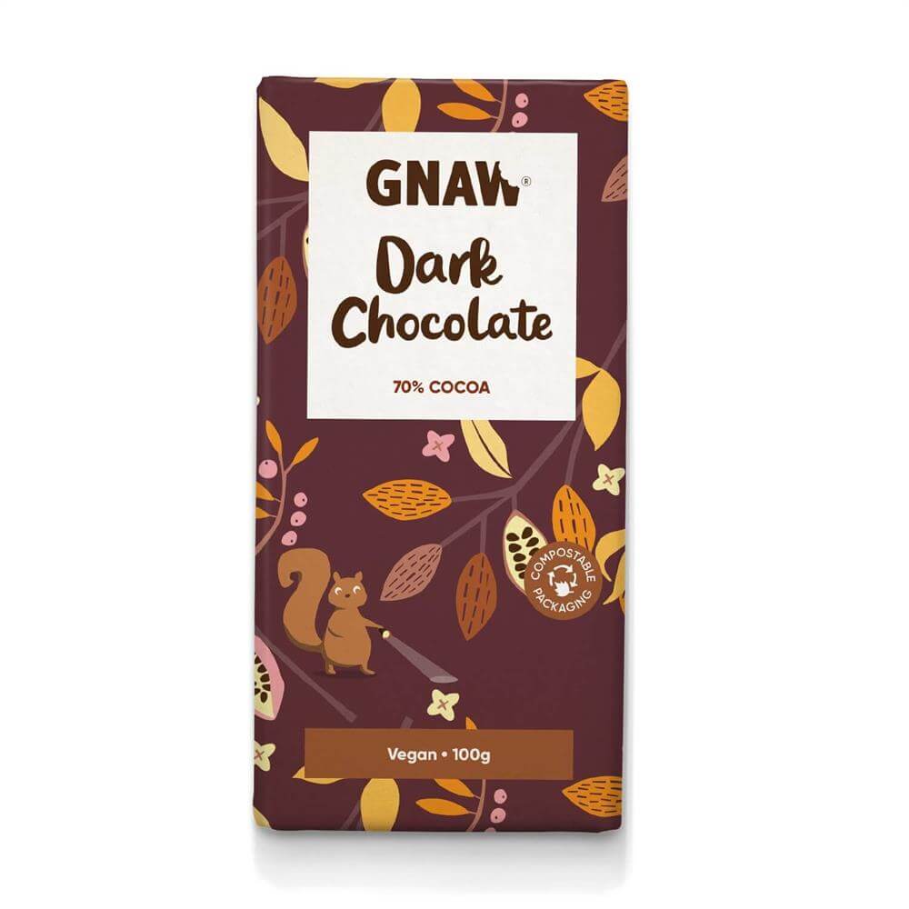Gnaw Dark Chocolate Bar 70% Vegan 100g